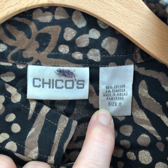 Chicos Jacket Womens 0 US 4 Brown Animal Print Floral Button Up Collar Stretch - Picture 6 of 10